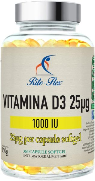 rite flex integratore di vitamina d3 1000 ui 365 capsule soft gel